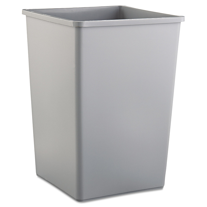 Rubbermaid Commercial Untouchable Square Waste Receptacle, Plastic, 35 gal, Gray (3958GRA)