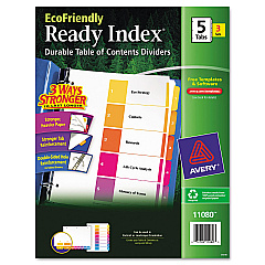 Avery Customizable Table of Contents Ready Index Dividers with Multicolor Tabs, 5-Tab, 1 to 5, 11 x 8.5, White, 3 Sets (11080)