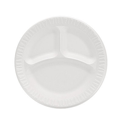 Dart Concorde Foam Plate, 3-Compartment, 9" dia, White, 125/Pack, 4 Packs/Carton (9CPWCR)