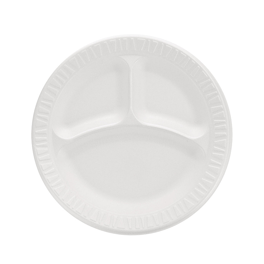 Dart Concorde Foam Plate, 3-Compartment, 9" dia, White, 125/Pack, 4 Packs/Carton (9CPWCR)