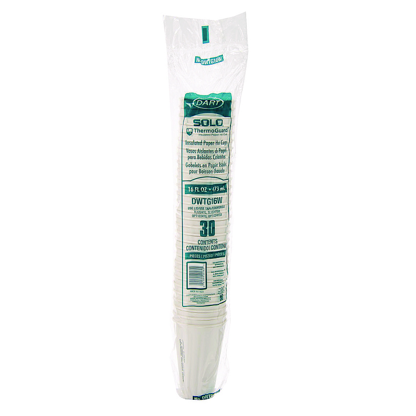 Dart Thermoguard Insulated Paper Hot Cups, 16 oz, White Sustainable Forest Print, 30/Pack (DWTG16W)