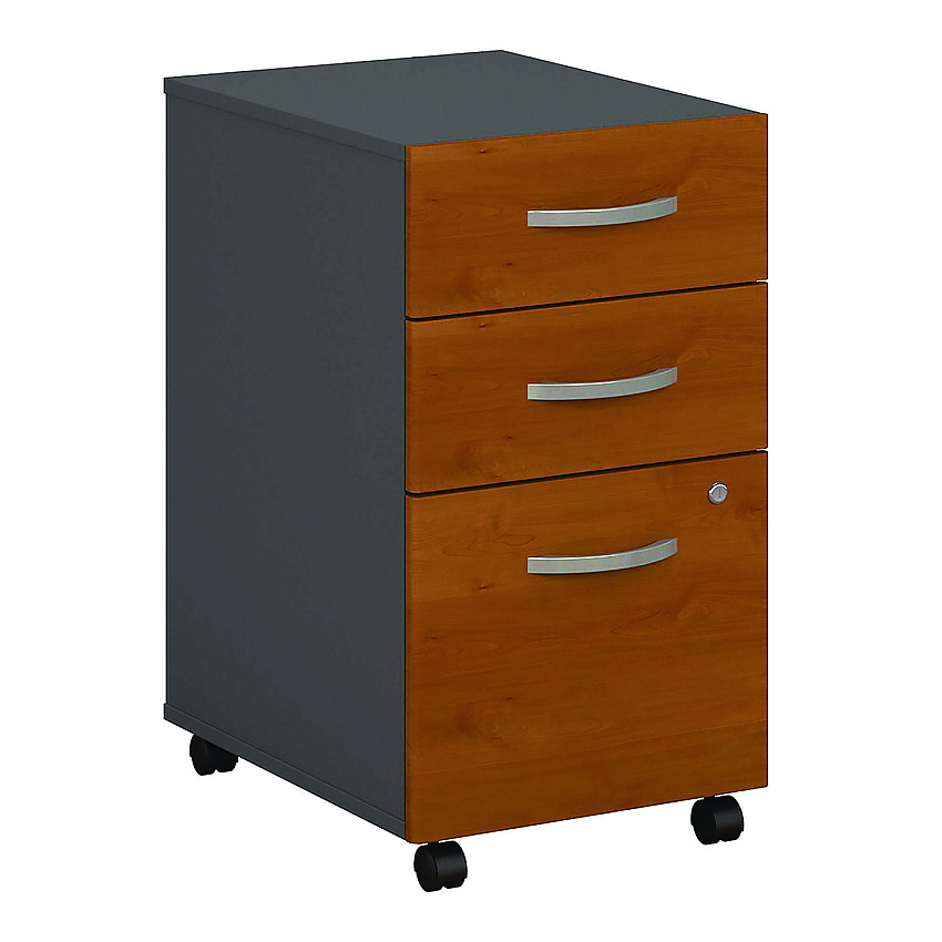 Bush Series C Mobile Pedestal File, Left/Right, 3-Drawers: Box/Box/File, Legal/Letter/A4/A5, Cherry/Gray, 15.75" x 20.25" x 27.88" (WC72453SU)