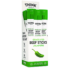 Think Jerky Jalapeno 100% Grass-Fed Beef Sticks, 1 oz Individually Wrapped Sticks, 20/Carton (33700003)