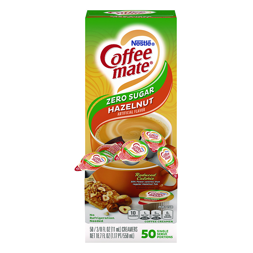 Coffee mate Liquid Coffee Creamer, Sugar-Free Hazelnut, 0.38 oz Mini Cups, 50/Box (98468BX)
