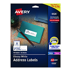 Avery 6526 Glossy White Easy Peel Mailing Labels