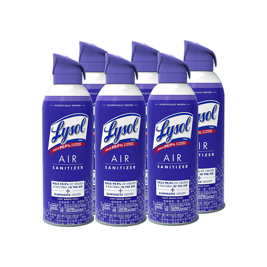 LYSOL Brand Air Sanitizer Spray, Light Breeze Scent, 10 oz Aerosol Can, 6/Carton (99394CT)