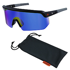ergodyne Skullerz AEGIR Safety Glasses with Mirrored Lenses, Matte Black Frame, Blue Mirror Polycarbonate Lens (55007)