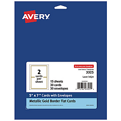 Avery Invitation Cards with Metallic Border, Inkjet/Laser, 80 lb, 5 x 7, Matte White, 2 Cards/Sheet, 15 Sheets/Pack (3325)