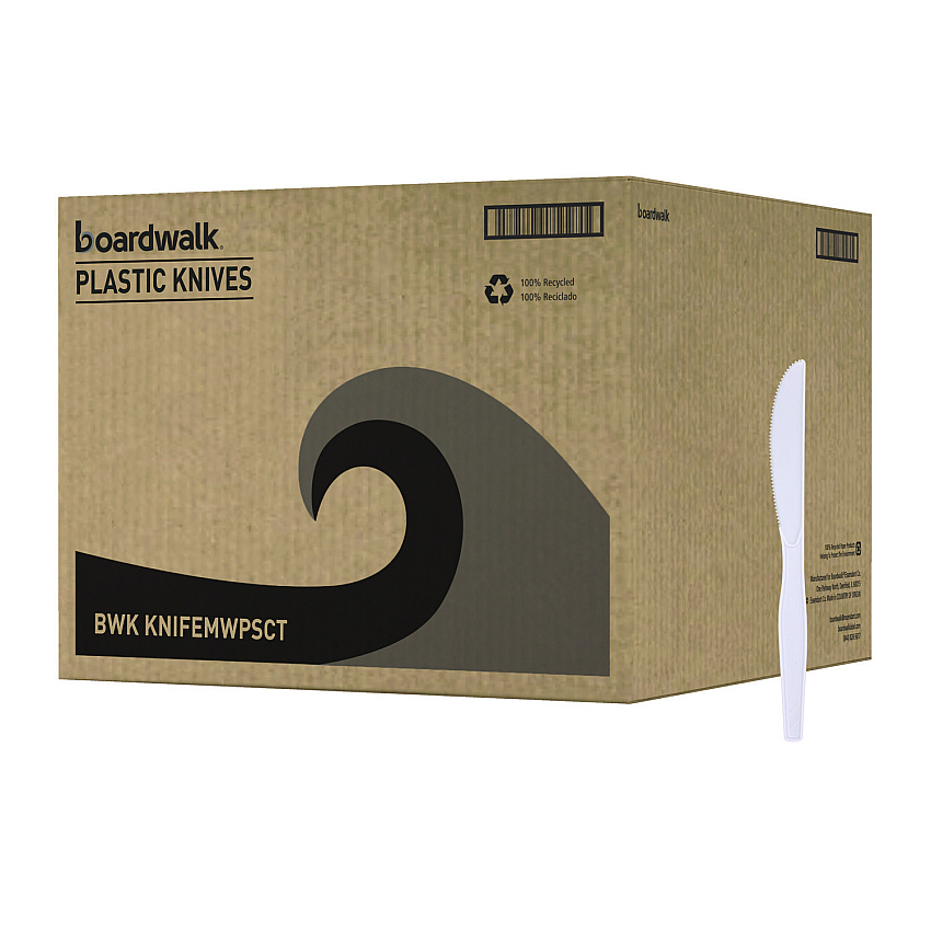 Boardwalk Mediumweight Polystyrene Cutlery, Knife, White, 10 Boxes of 100/Carton (BWKKNIFEMWPSCT)