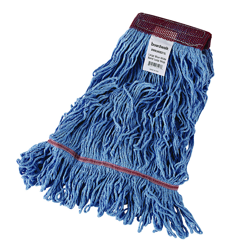 Boardwalk Cotton Mop Heads, Cotton/Synthetic, Large, Looped End, Wideband, Blue, 12/CT (BWKLM30311L)
