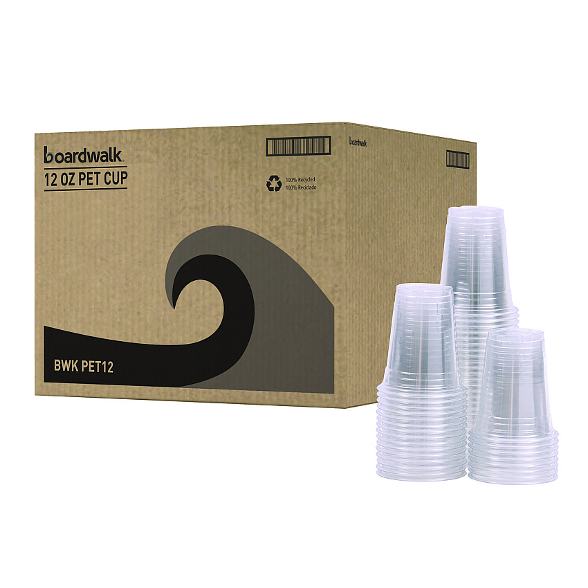 Boardwalk Clear Plastic Cold Cups, 12 oz, PET, 20 Cups/Sleeve, 50 Sleeves/Carton (BWKPET12)
