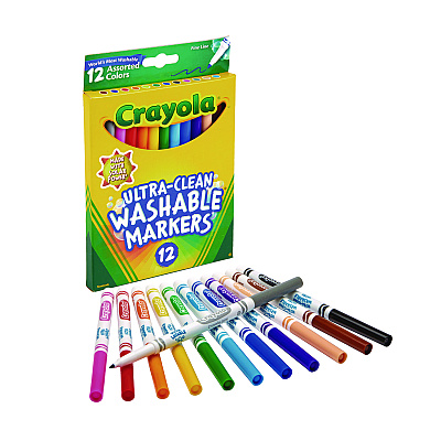 Crayola Ultra-Clean Washable Markers, Fine Bullet Tip, Assorted Colors, Dozen (587813)