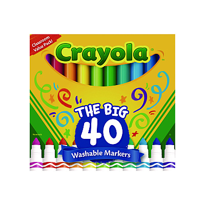 Crayola Ultra-Clean Washable Markers, Broad Bullet Tip, Assorted Colors, 40/Set (587858)