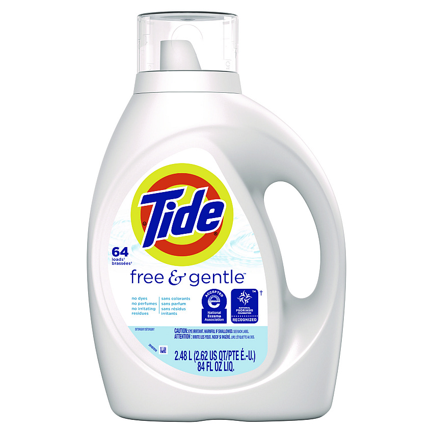 Tide Free and Gentle Liquid Laundry Detergent, 64 Loads, 84 oz Bottle, 4/Carton (12144)