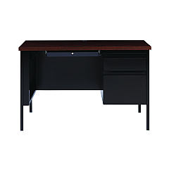 Alera Single Pedestal Steel Desk, 45.5" x 24" x 29.5", Mocha/Black, Black Legs (ALEHSD4524BM)