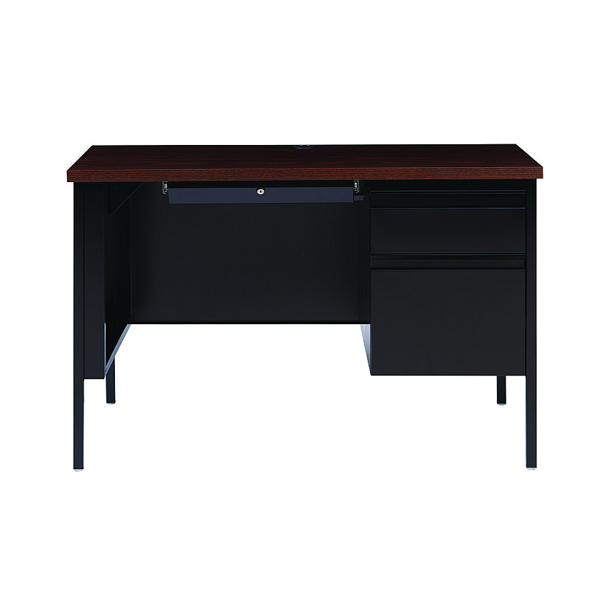 Alera Single Pedestal Steel Desk, 45.5" x 24" x 29.5", Mocha/Black, Black Legs (ALEHSD4524BM)