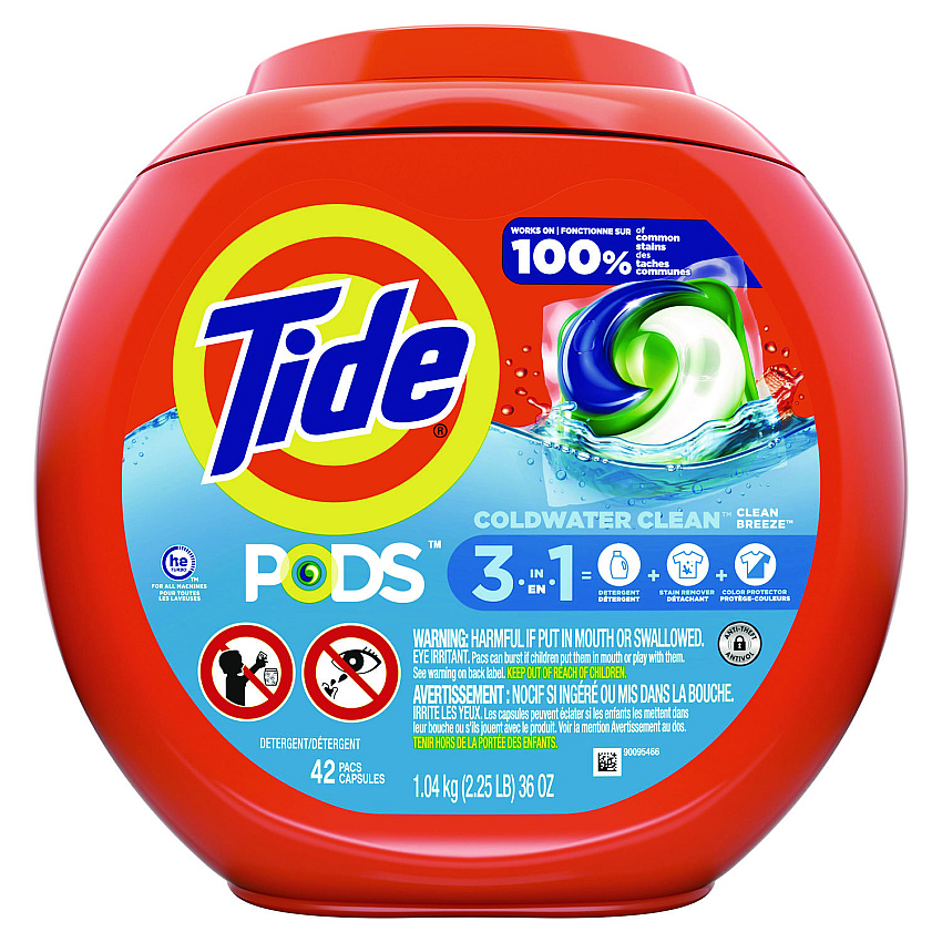 Tide PODS Laundry Detergent, Clean Breeze, 36 oz Tub, 42 Pacs/Tub, 4 Tubs/Carton (00998CT)