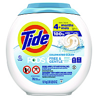 Tide PODS Laundry Detergent, Free and Gentle, 63 oz Tub, 76 Pacs/Tub, 4 Tubs/Carton (09488CT)