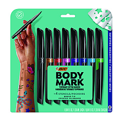 BIC BodyMark Temporary Tattoo Markers, Fine Brush Tip, Assorted Colors, 8/Pack (MTBP81AST)