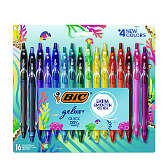 BIC Gel-ocity Quick Dry Gel Pen, Retractable, Medium 0.7 mm, 16 Assorted Ink and Barrel Colors, 16/Pack (RGLCGA16AST)