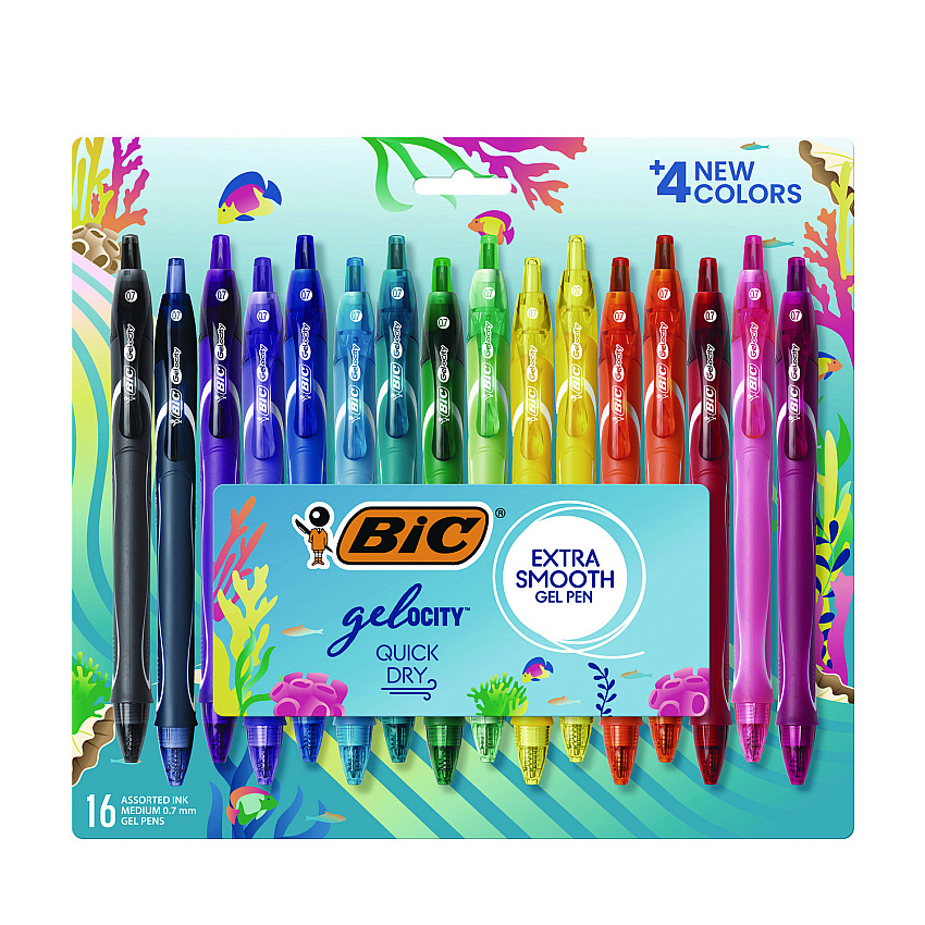 BIC Gel-ocity Quick Dry Gel Pen, Retractable, Medium 0.7 mm, 16 Assorted Ink and Barrel Colors, 16/Pack (RGLCGA16AST)