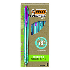 BIC Ecolutions Gel Pen, Retractable, Medium 1 mm, Assorted Ink, Blue Barrel, 12/Pack (RGLE11AST)