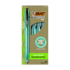 BIC Ecolutions Gel Pen, Retractable, Medium 1 mm, Black Ink, Blue Barrel, 12/Pack (RGLE11BLK)