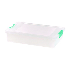 Iris Latch Lid Storage Box, 2.3 gal, 14 x 11 x 3.5, Clear Bin/Seafoam Latches (301158)