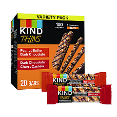 KIND Thins Bar Variety Pack, Dark Chocolate Cherry Cashew; Peanut Butter Dark Chocolate, 0.74 oz, 20/Box (PHW41891)