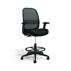 Union & Scale Essentials Mesh Back Drafting Stool, Adjustable Lumbar Support, Supports Up to 275 lb, 26.6" to 33.6" Seat Height, Black (UN60992)