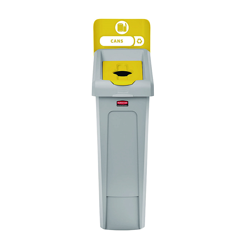 Rubbermaid Commercial Slim Jim Recycling Station Kit, 1-Stream Bottles and Cans, 23 gal, Plastic, Yellow/Gray (2185052)