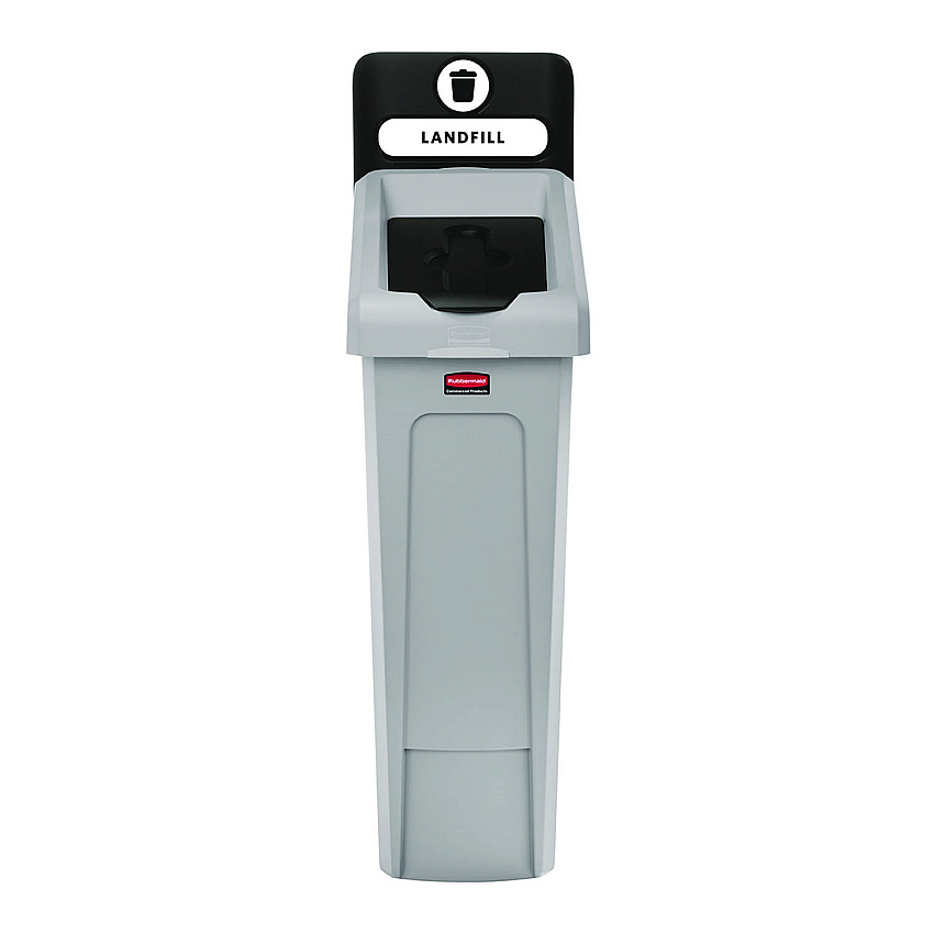 Rubbermaid Commercial Slim Jim Recycling Station Kit, 1-Stream Landfill, 23 gal, Plastic, Gray/Black (2185053)
