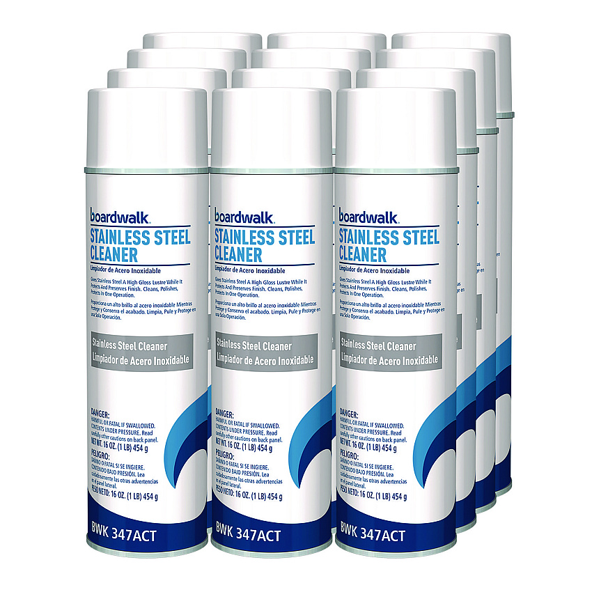Boardwalk Stainless Steel Cleaner and Polish, Lemon, 18 oz Aerosol Spray, 12/Carton (BWK347ACT)