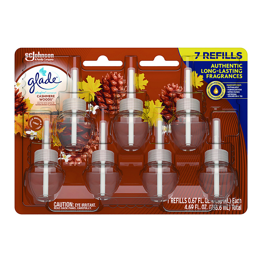 Glade Plugins Scented Oil Refill, Cashmere Woods, 0.67 oz, 7/Pack (350769)