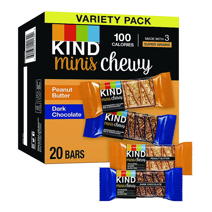KIND Minis Chewey, Dark Chocolate and Peanut Butter Variety Pack, 0.81 oz, 20/Box (PHW40106)