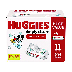Huggies Simply Clean Fragrance Free Baby Wipes, 64/Pack, 11 Packs/Carton (53611)