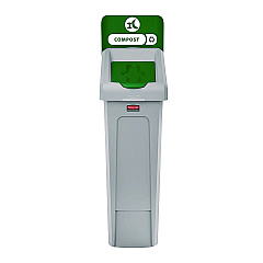Rubbermaid Commercial Slim Jim Recycling Station Kit, 1-Stream Compost, 23 gal, Plastic, Green/Gray (2185051)