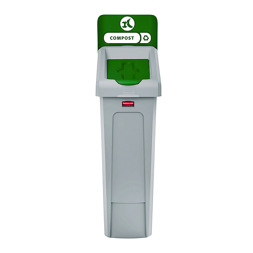 Rubbermaid Commercial Slim Jim Recycling Station Kit, 1-Stream Compost, 23 gal, Plastic, Green/Gray (2185051)