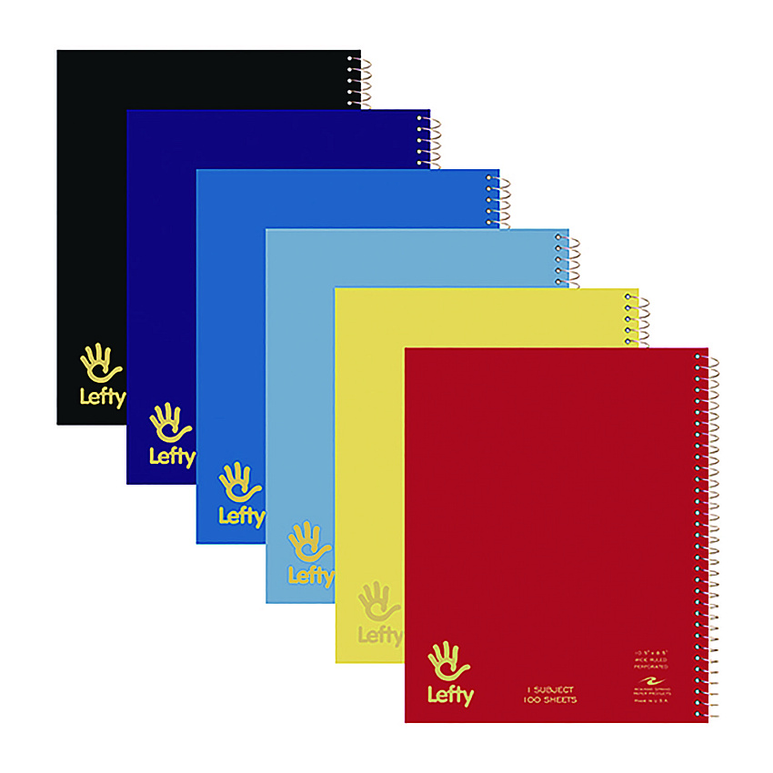 Roaring Spring Lefty Notebook, 1-Subject, Wide/Legal Rule, Assorted Cover Colors, (100) 10.5 x 8.5 Sheets (13505)