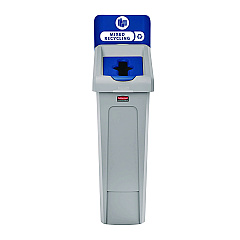 Rubbermaid Commercial Slim Jim Recycling Station Kit, 1-Stream Mixed Recycling, 23 gal, Plastic, Gray/Blue (2185055)