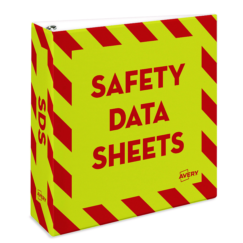 Avery Heavy-Duty Preprinted Safety Data Sheet Binder, 3 Rings, 3" Capacity, 11 x 8.5, Yellow/Red (18952)