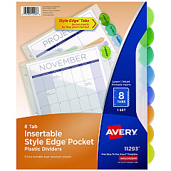 Avery Insertable Style Edge Tab Plastic 1-Pocket Dividers, 8-Tab, 11.25 x 9.25, Translucent, 1 Set (11293)