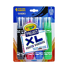 Crayola XL Poster Markers, Thin/Thick Chisel Tip, Assorted Classic Colors, 4/Pack (588356)