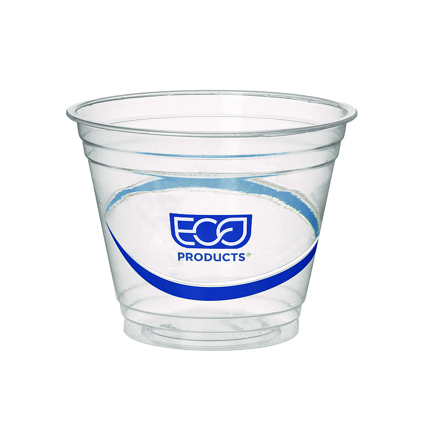 Eco-Products BlueStripe 25% Recycled Content Cold Cups, 9 oz, Clear/Blue, 50/Pack, 20 Packs/Carton (EPCR9)