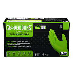 GloveWorks by AMMEX Heavy-Duty Industrial Nitrile Gloves, Powder-Free, 8 mil, Medium, Green, 100 Gloves/Box, 10 Boxes/Carton (GWGN44100CT)