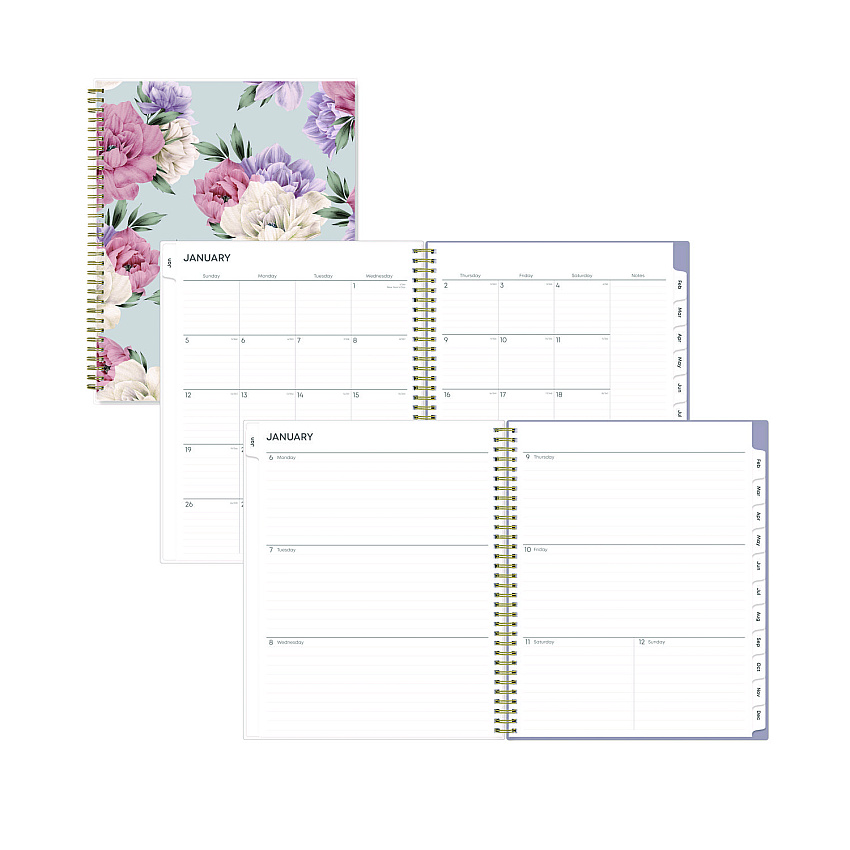 Blue Sky Tula Weekly/Monthly Planner, Floral Artwork, 11" x 8.5", Purple/Pink/White Cover, 12-Month (Jan to Dec): 2025 (143971)