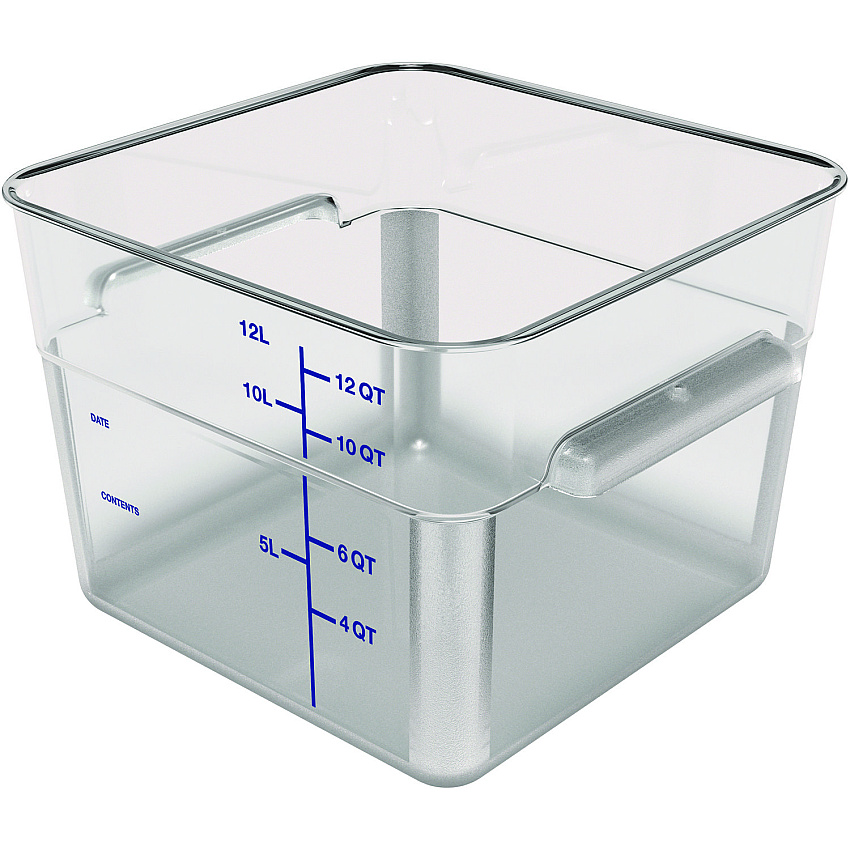 Carlisle Squares Polycarbonate Food Storage Container, 12 qt, 11.13 x 11.13 x 8.25, Clear, Plastic (1195407)