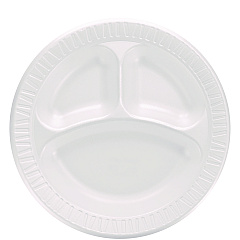 Dart Quiet Classic Laminated Foam Dinnerware, 3-Compartment Plate, 10" dia, White, 500/Carton (10CPWQ)