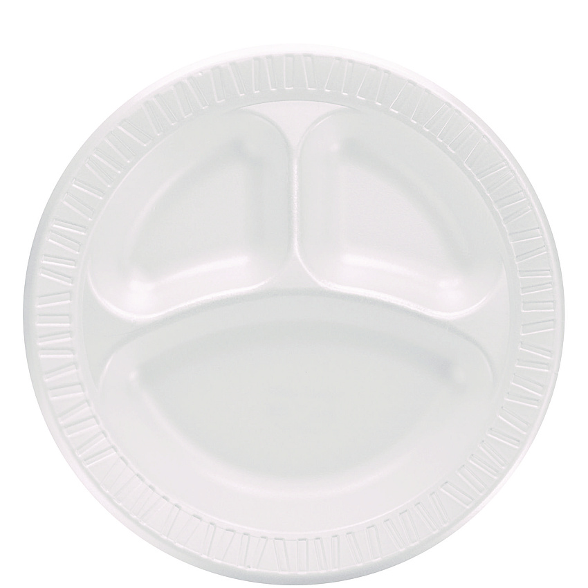 Dart Quiet Classic Laminated Foam Dinnerware, 3-Compartment Plate, 10" dia, White, 500/Carton (10CPWQ)