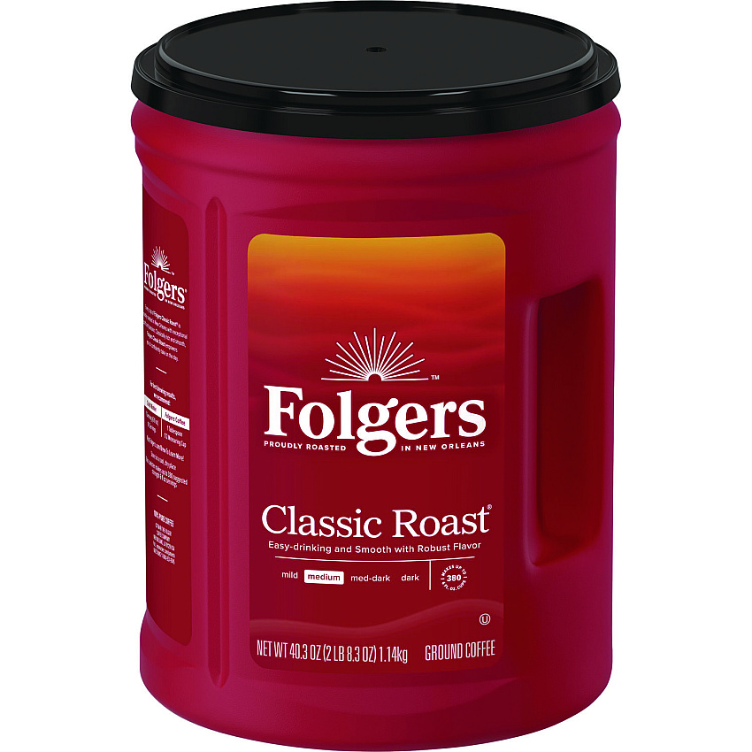 Folgers Classic Roast Ground Coffee, 40.3 oz Canister, 6/Carton (30419)